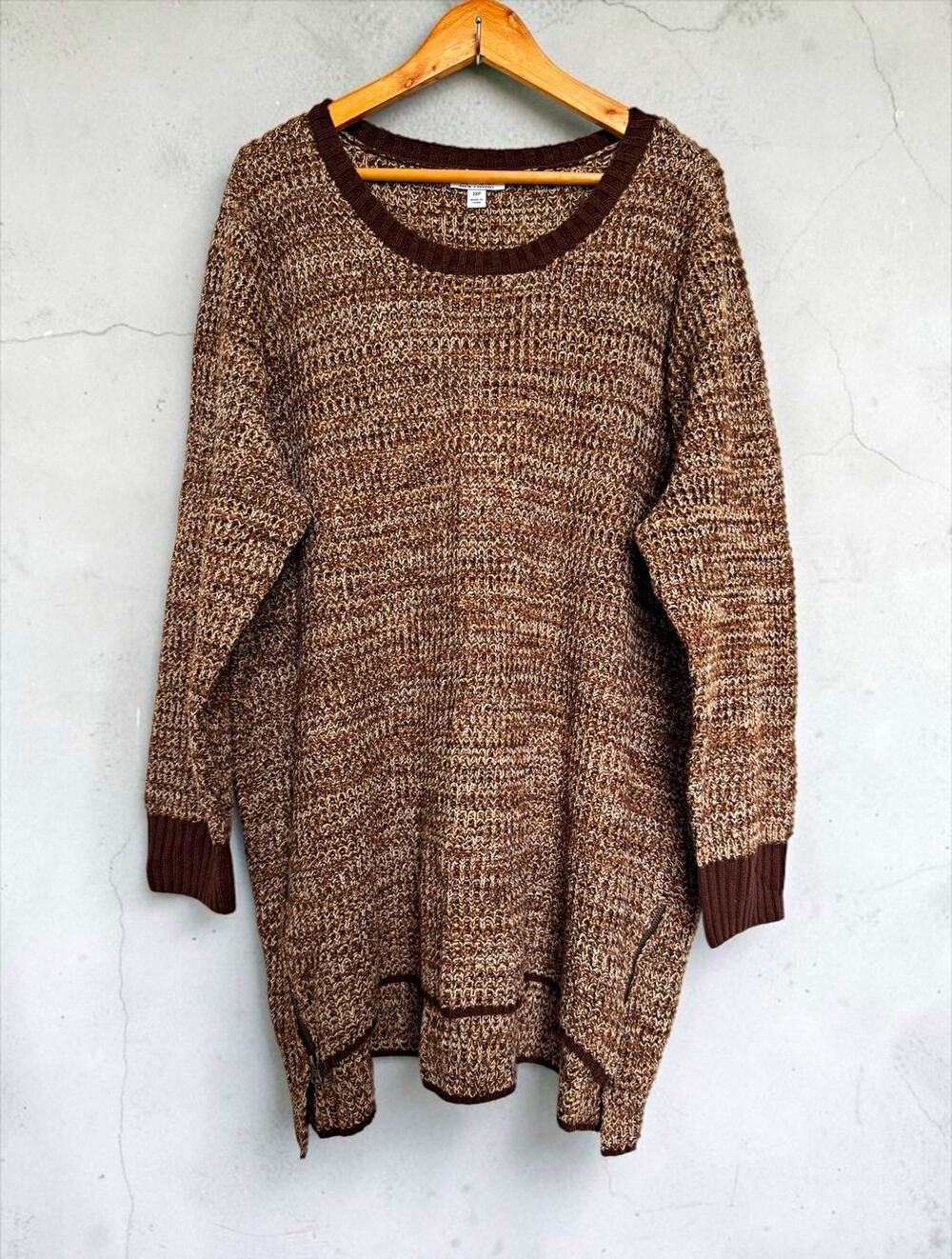 d&co Women's Marled Knit Pullover Tunic Sweater Brown Size 3X Petite Zipper Side